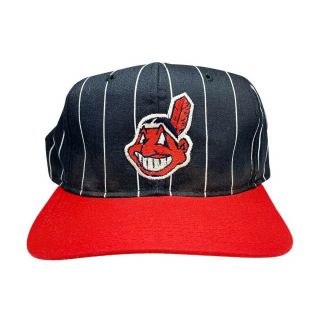 Vtg Rare Mlb Cleveland Indians Chief Wahoo Starter Pinstripe Snapback Hat Cap