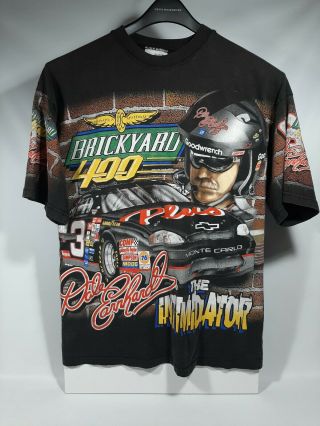 Vintage 90s Dale Earnhardt Intimidator Brickyard 400 Nascar All Over T - Shirt L