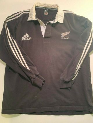 Vintage Adidas Zealand All Blacks Long Sleeve Rugby Shirt Sz Large