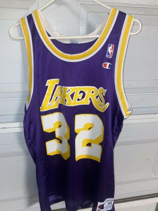Vintage 90’s Magic Johnson 32 Los Angeles Lakers Purple Champion Jersey Size 44