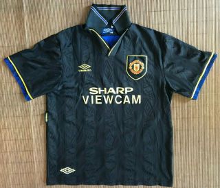 Manchester United 1994 95 Away Football Soccer Jersey Shirt Umbro Black Men 