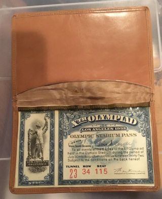 1932 Olympic Stadium Pass Los Angeles Olympics Xth Olympiad In Leather Wallet