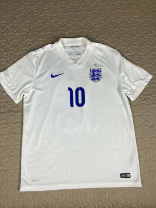 Wayne Rooney England 2014 Nike World Cup Soccer Jersey Mens Sz L White Dri Fit