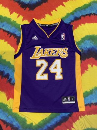 Kobe Bryant 24 Los Angeles Lakers Adidas Jersey Purple Youth Size Small 8 Nba
