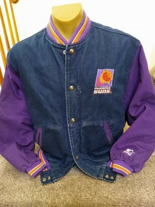 Vintage 90s Nba Phoenix Suns Starter Denim Bomber Jacket Men 