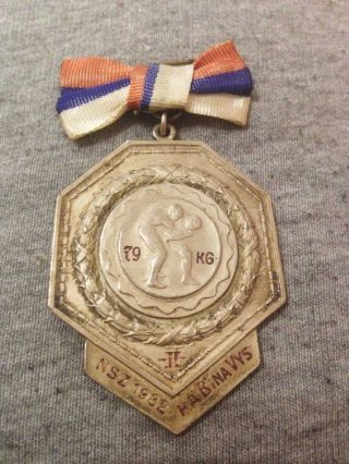Rare Czech Wrestling Championship 1932 2nd Place Medal Badge