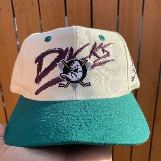 Vintage 90s Anaheim Mighty Ducks Ajd Snapback Hat Euc Osfa