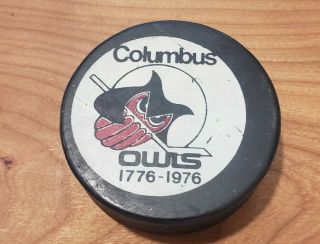 Vintage Columbus Owls Hockey Puck - 1976 - Ihl - Defunct Team