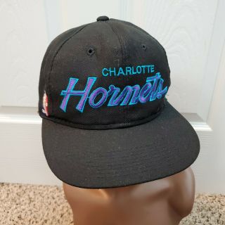 Vtg 90s Charlotte Hornets Script Snapback Hat Cap Sports Specialties Wool Rare