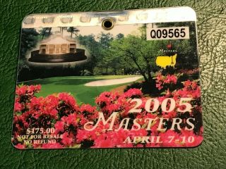 2005 Masters Badge Tiger Woods Champion - Augusta National Souvenir Ticket