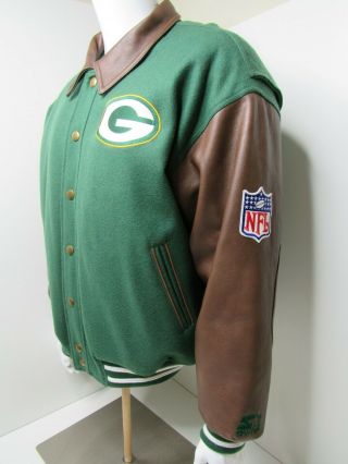 Vtg Starter Pro Line Green Bay Packers Mens M Letterman Leather Bomber Jacket