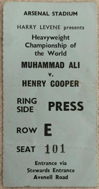 Muhammad Ali - Henry Cooper Ii On Site Ticket Stub (1966)