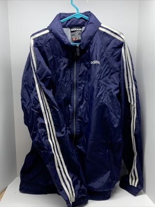 Vintage 1990s Adidas Three - Stripe Sleeves Rain Jacket Size Xxl Windbreaker