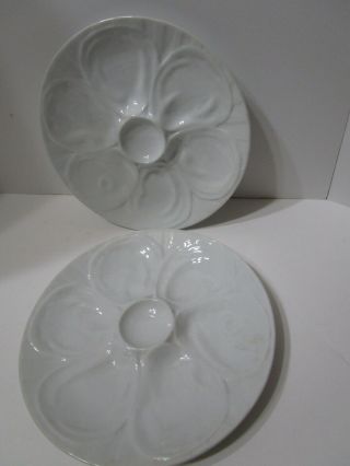 Vintage Porcelain White Oyster 6 Well Plates Set Of 2