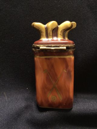 Vintage • • Limoges France Peint Main Brown Golf Bag Porcelain Trinket Box 2