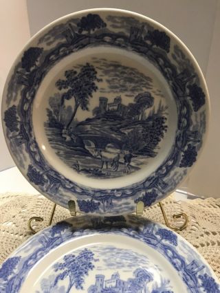 Vintage Set Of 3 Mayer China 9” Plates Rare Devon Pattern Blue/white Heavy