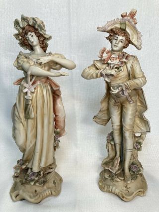 Vintage Set Of (2) Arnart Victorian Porcelain Bisque Figurines Marked S 6245 E3