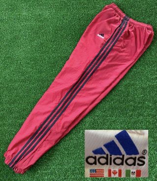 Vintage 90s Adidas Nylon Windbreaker Track Pants Joggers Lined Stripes Red Small