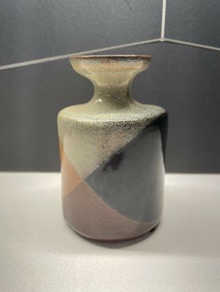 Pottery Craft Weed Pot Vase Brown Black Vintage Mid Century Robert Maxwell