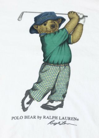 Vintage 90s Polo Ralph Lauren T - Shirt Polo Bear Golf White Men 