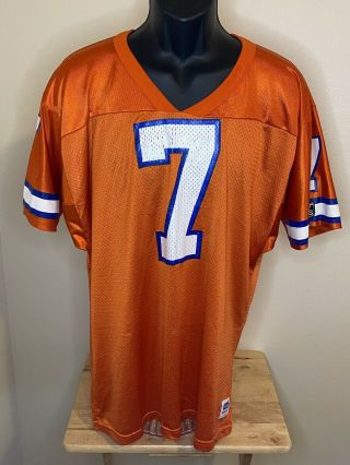 Wilson Mens Orange Vintage John Elway Denver Broncos 7 Jersey Size L Distressed