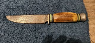 Early Vintage Antique Hubertus Stag/antler Handle Fixed Blade Knife Solingen Ger
