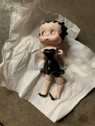Vintage 1985 Vandor Betty Boop Movable Jointed Porcelain Doll In Black Dress Dmg