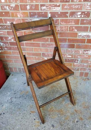 Vintage Wooden Slat Seat Folding Chair Dark Oak 4