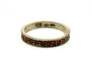 Vintage Han Sterling Silver 925 Red Stone Eternity Band Ring Size 8