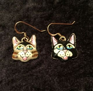 Vintage Lunch At The Ritz Earrings Cat Faces Pierced Dangles Adorable