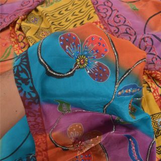 Sanskriti Vintage Indian Sari Pure Crepe Silk Printed Sarees Craft Soft Fabric