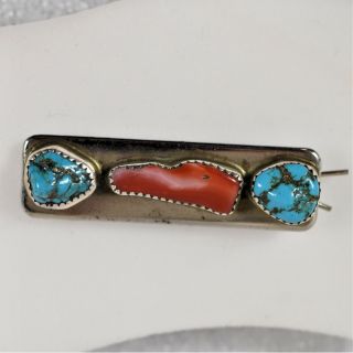 Vintage Turquoise And Coral 2 " Barrette