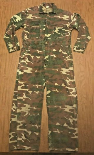 Vintage Camouflage Coveralls Sz Small 2 Med Made Usa Talon Zip Overalls Jumpsuit