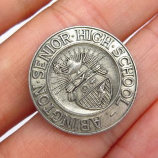 925 Sterling Silver Vintage " Abington Senior High School " Round Pin Brooch
