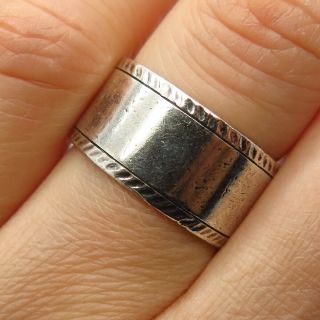 925 Sterling Silver Vintage Carved Design Wide Band Ring Size 7.  5