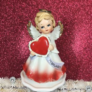 Vtg Nippon February Valentine Angel Girl Holding A Big Red Heart Figurine Japan