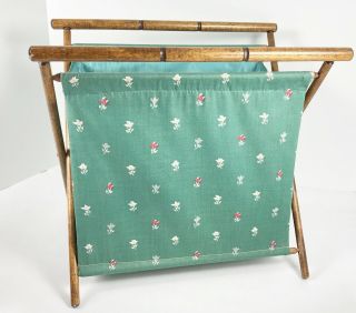 Vintage RETRO 1970s STAND UP Basket Bag Folding Wood Sewing Knitting Yarn Craft 3