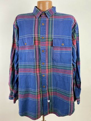 Vintage Polo Ralph Lauren Plaid Madras Shirt Xl Fits Big Blue Long Sleeve Button