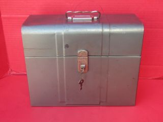 Hamilton Steel File Box 2 Keys Vintage Embossed Panels Gray Climax Letter Size