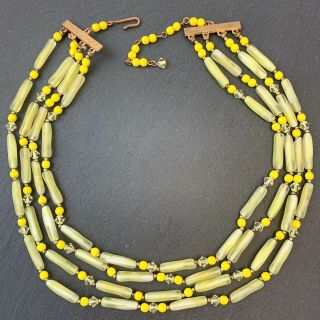Vintage Yellow Glass Beaded Necklace Multi Strand Cheerful Jewelry