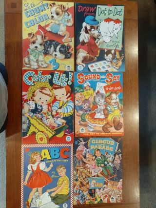 6 Vintage 1946 - 1959 Large Merrill Co.  Coloring,  Paint Books Children Nos