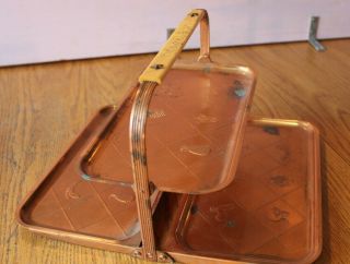 Vintage Copper Co Folding 3 Tier Serving Tray Dessert Platter Handle Vintage