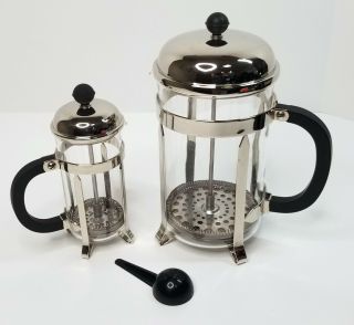 2x Vintage 1980s Bodum Chambord 1 - 3 Cup & 1 - 12 Cup French Glass/chrome Coffee