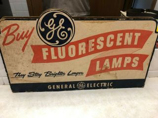 Vintage General Electric Ge Fluorescent Lamps Cardboard Sign - 10 1/2 " X 20 "