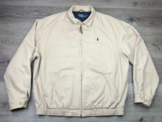 Polo Ralph Lauren Beige Full Zip Plaid Lined Harrington Jacket Mens Large