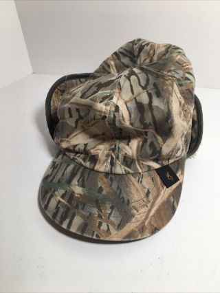 Vintage Browning Thinsulate Gore - Tex Camo Hat Trapper Hunting Size L Made In Usa