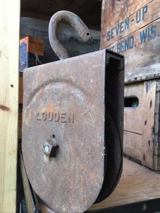 Antique Louden Metal Pulley Block Tackle Vintage Farm Barn Tool 6 3/4” Wheel