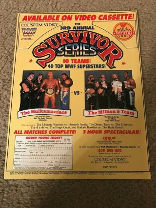 1989 Wwf Survivor Series Vhs Poster Print Ad Hulk Hogan Demolition Zeus Dibiase