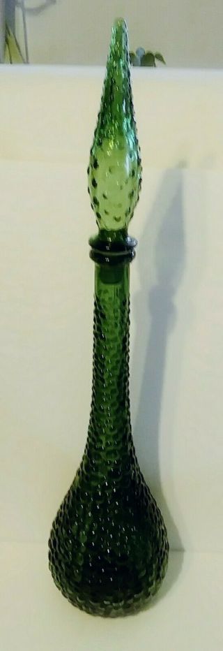 Vtg Empoli Olive Green Bubble Genie Bottle Decanter Mcm Glass