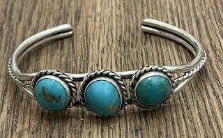 Vintage 925 Sterling Silver Cuff Bracelet W Turquoise 26gr Hand Crafted